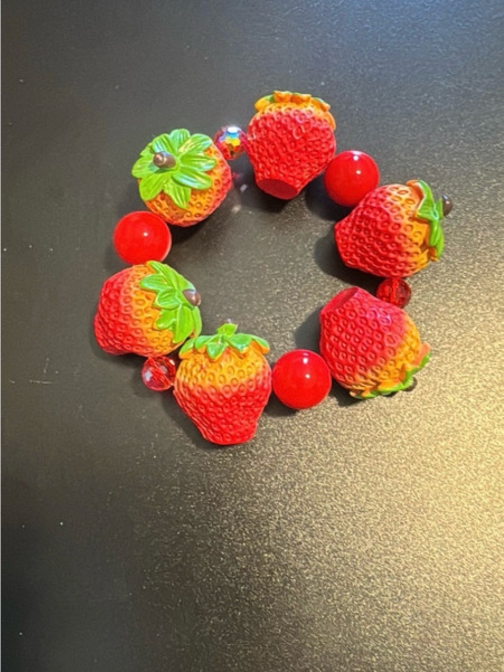Strawberry Charm Beaded Bracelet - Red